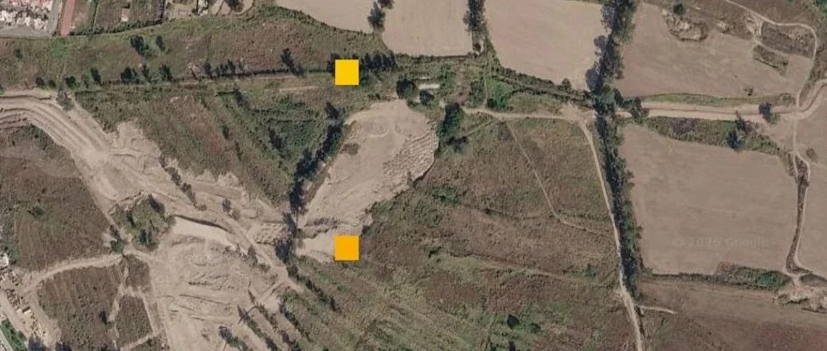 Aerial image of a search area with two marked points of interest